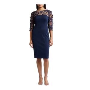 Eliza crepe scuba lace navy dress size 6